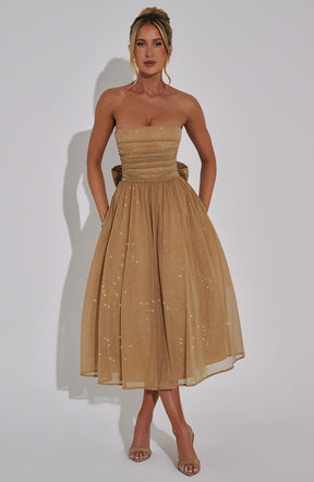 Vestido Midi Sem Alças de Brilho Vivella Glam Luxo - FULL