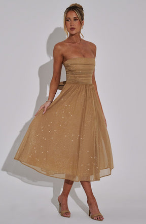 Vestido Midi Sem Alças de Brilho Vivella Glam Luxo - FULL