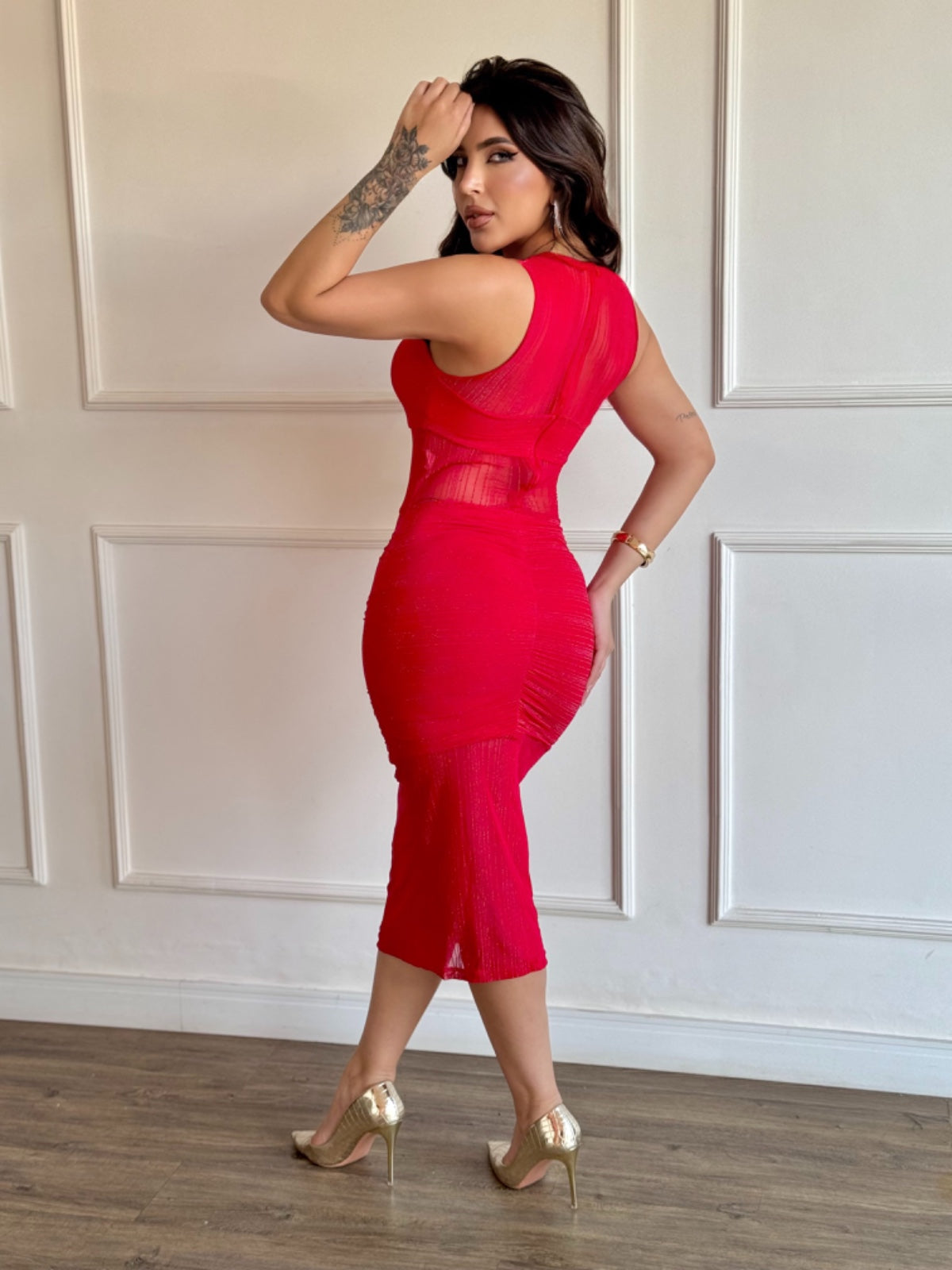 Vestido Midi com Transparência Vivella Olívia - FULL