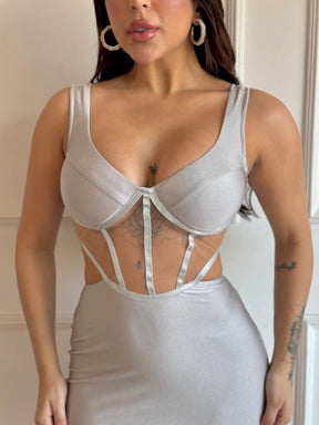 Vestido Curto Efeito Corselet Acetinado Vivella Francine - FULL