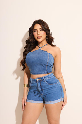 Cropped Jeans com Amarrações Vivella  Cibeli - FULL