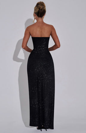 Vestido Longo de Brilho Com Fenda Vivella Paola