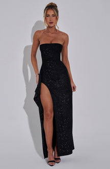 Vestido Longo de Brilho Com Fenda Vivella Paola