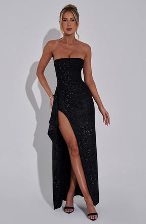 Vestido Longo de Brilho Com Fenda Vivella Paola