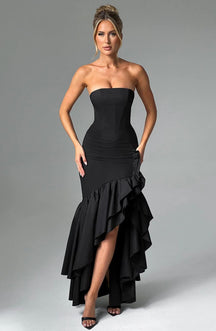 Vestido Longo com Fenda de  Babados Vivella Angelina