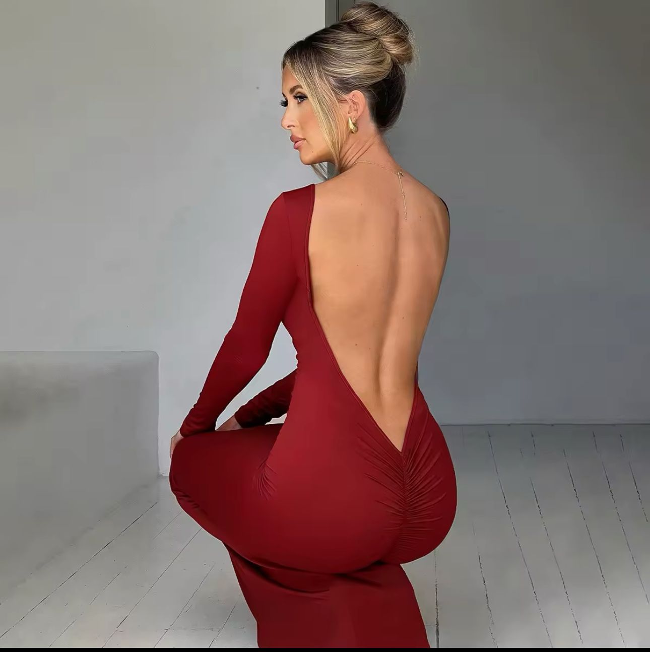 Vestido Manga Longa Costas Aberta Empina Bumbum Vivella Natalie