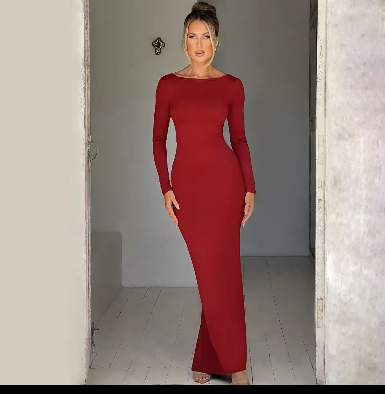 Vestido Manga Longa Costas Aberta Empina Bumbum Vivella Natalie