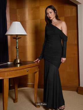 Vestido Longo de Tule Forrado Vivella Sienna