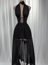Vestido Frente Única de Tule e Amarrações Preto Vivella Harley