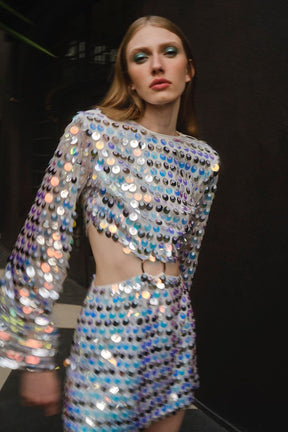 Vestido Manga Longa Paetê Vivella Glin
