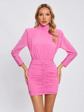 Vestido Curto Manga Longa Drapeado Vivella Charm