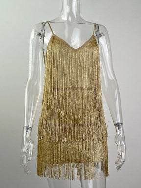 Vestido Curto de Franjas Alça Fina Vivella Lady