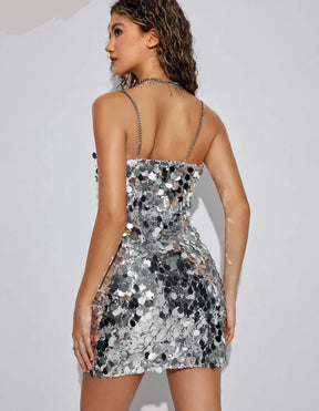 Vestido Curto de Paetê Vivella  Holly