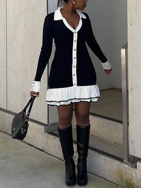 Vestido Curto Manga Longa com Botões Vivella Grace