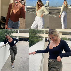 Body Suit Shape Slim Manga Longa com Decote Vivella