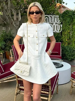 Vestido Curto Tricô com Botões Vivella Celeste