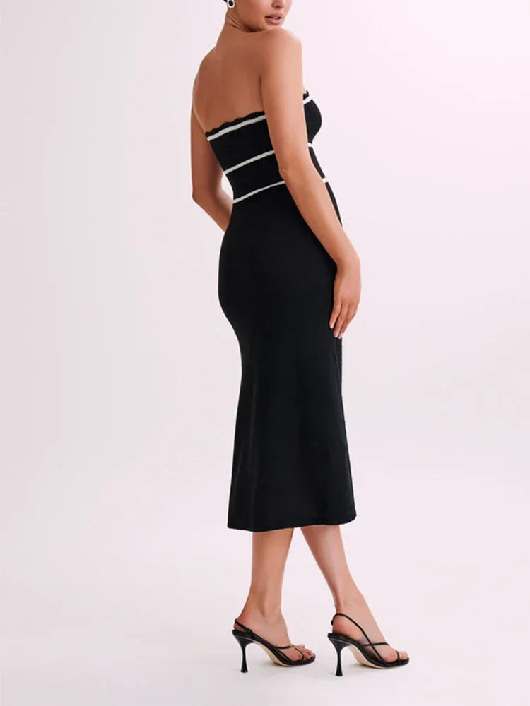 Vestido Tricô Midi Sem Alças Vivella Fiorella