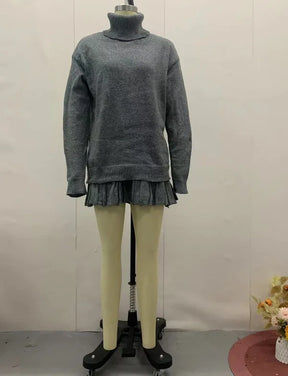 Conjunto Blusa Suéter Manga Comprida e Saia Curta Plissada Vivella Marilyn
