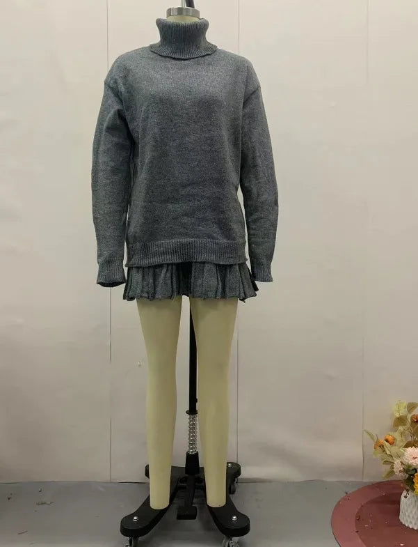 Conjunto Blusa Suéter Manga Comprida e Saia Curta Plissada Vivella Marilyn