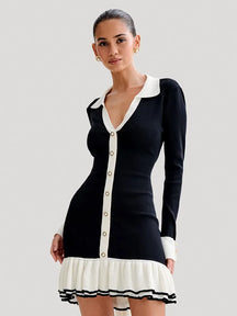Vestido Curto Manga Longa com Botões Vivella Grace