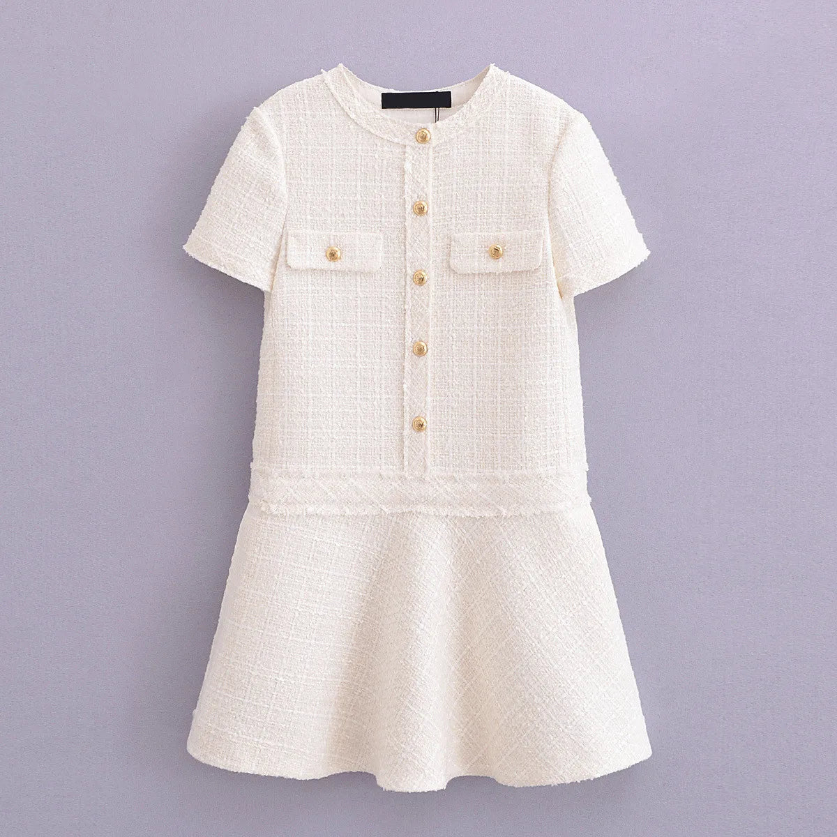 Vestido Curto Tricô com Botões Vivella Celeste