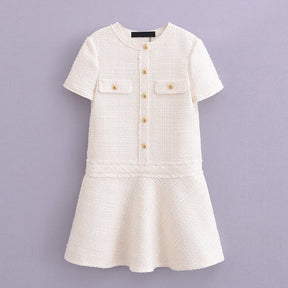 Vestido Curto Tricô com Botões Vivella Celeste