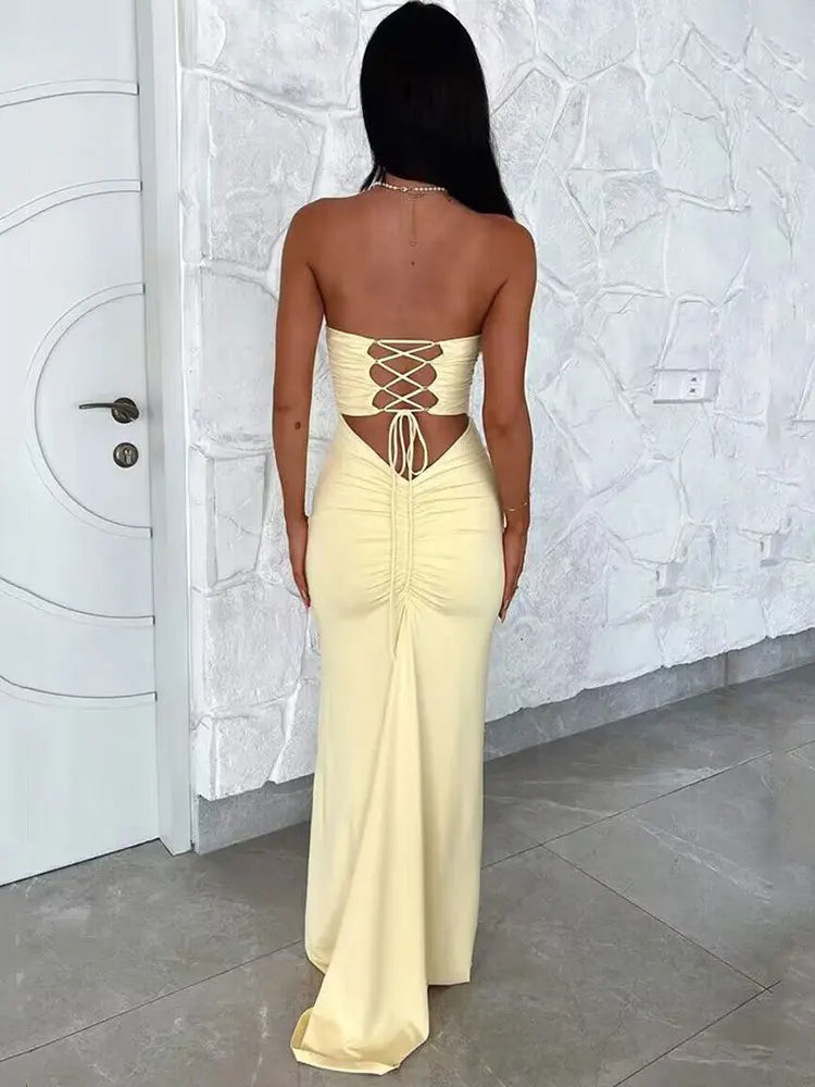 Vestido Longo Sem Alças com Amarraçoes e Empina Bumbum Vivella Luane - FULL