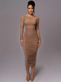 Vestido Midi Manga Longa de Tule Forrado Vivella Lauren