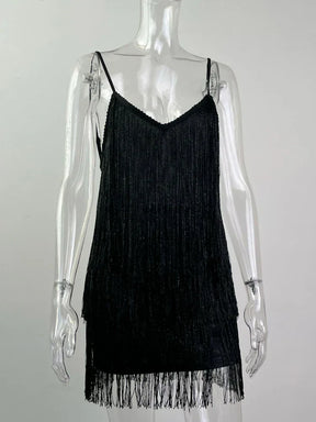 Vestido Curto de Franjas Alça Fina Vivella Lady