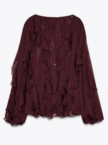 Blusa Manga Longa Chiffon Boho Chic Vivella Royal