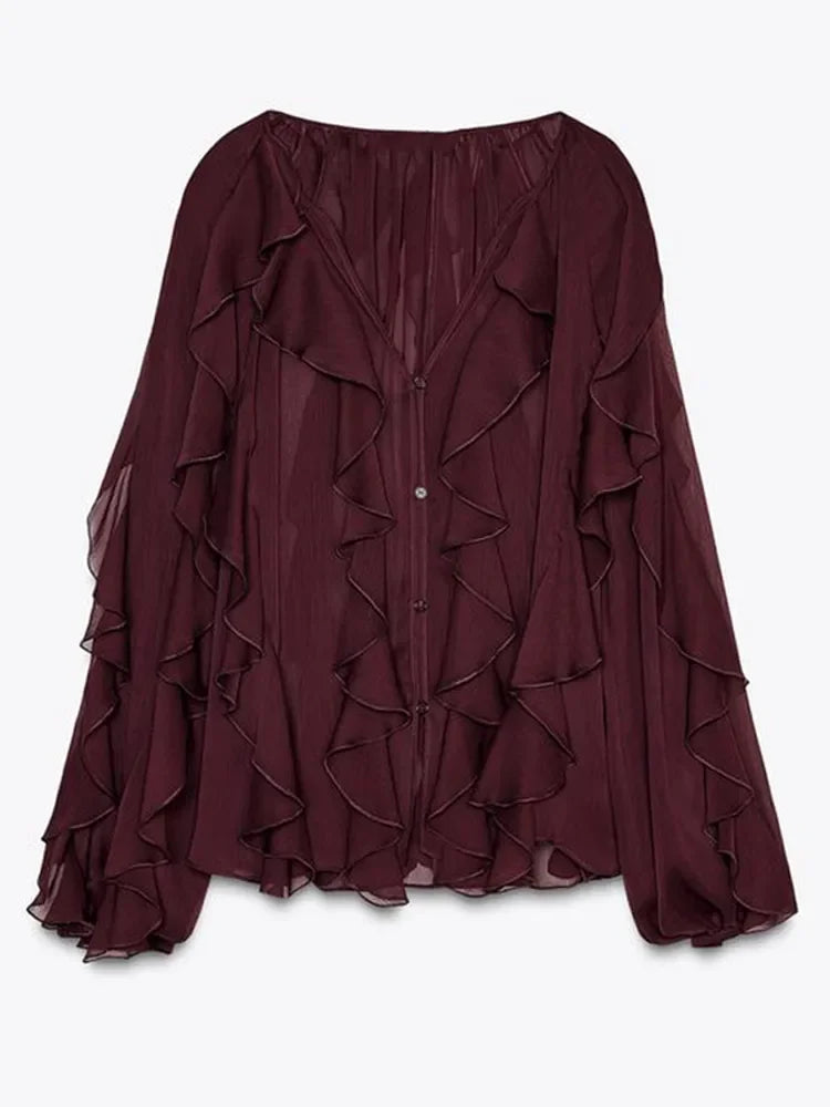 Blusa Manga Longa Chiffon Boho Chic Vivella Royal