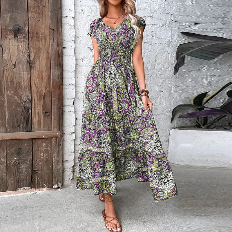 Vestido Vintage Maxi com Elástico na Cintura Vivella Ana