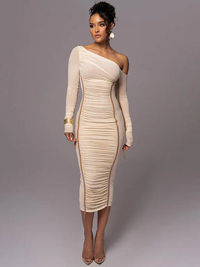 Vestido Midi Manga Longa de Tule Forrado Vivella Lauren