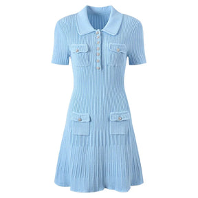 Vestido Curto Tricô Gola Polo e Bolsos Vivella Seraphina