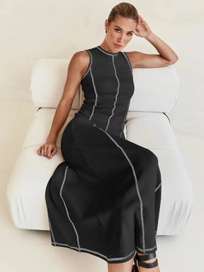 Vestido Midi de Malha Sem Mangas Vivella Eleganza