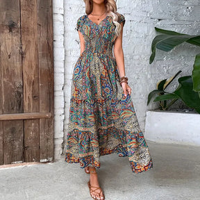 Vestido Vintage Maxi com Elástico na Cintura Vivella Ana