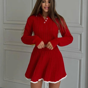 Conjunto Tricô Cropped Manga Comprida e Saia Vivella Antonella