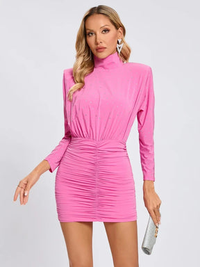 Vestido Curto Manga Longa Drapeado Vivella Charm