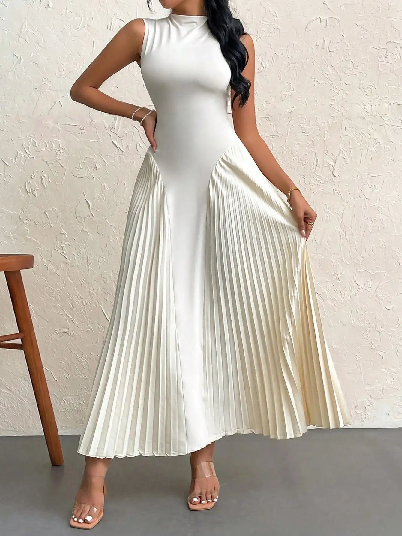 Vestido Midi Regata Plissado Vivella Auren