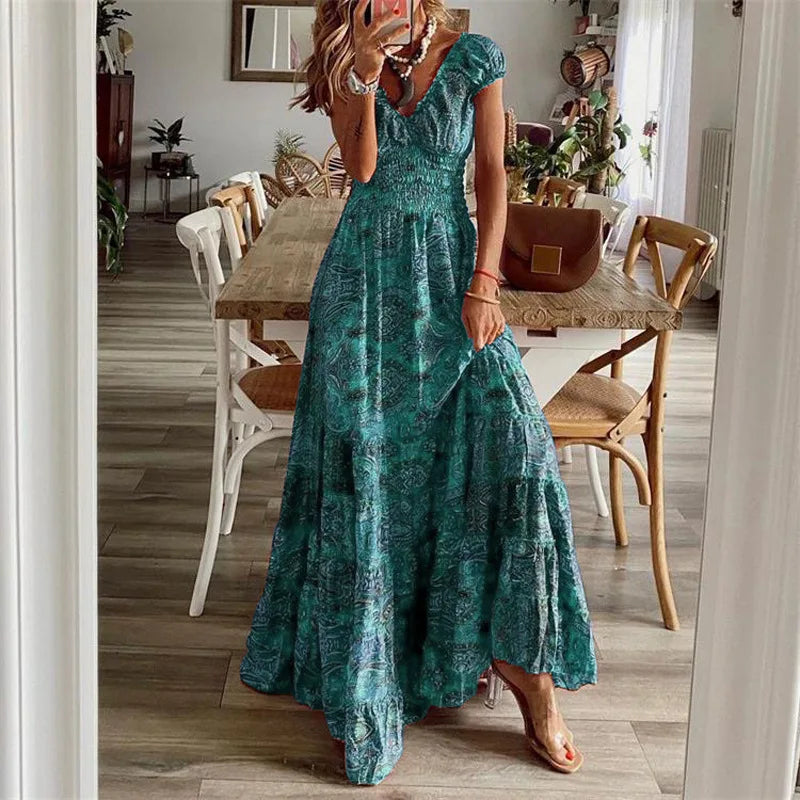 Vestido Vintage Maxi com Elástico na Cintura Vivella Ana