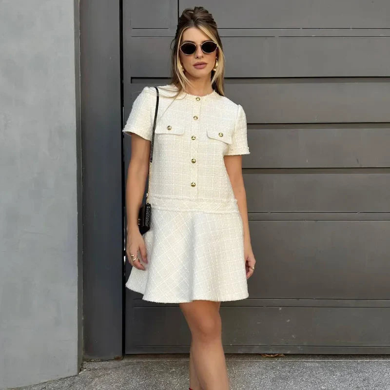 Vestido Curto Tricô com Botões Vivella Celeste