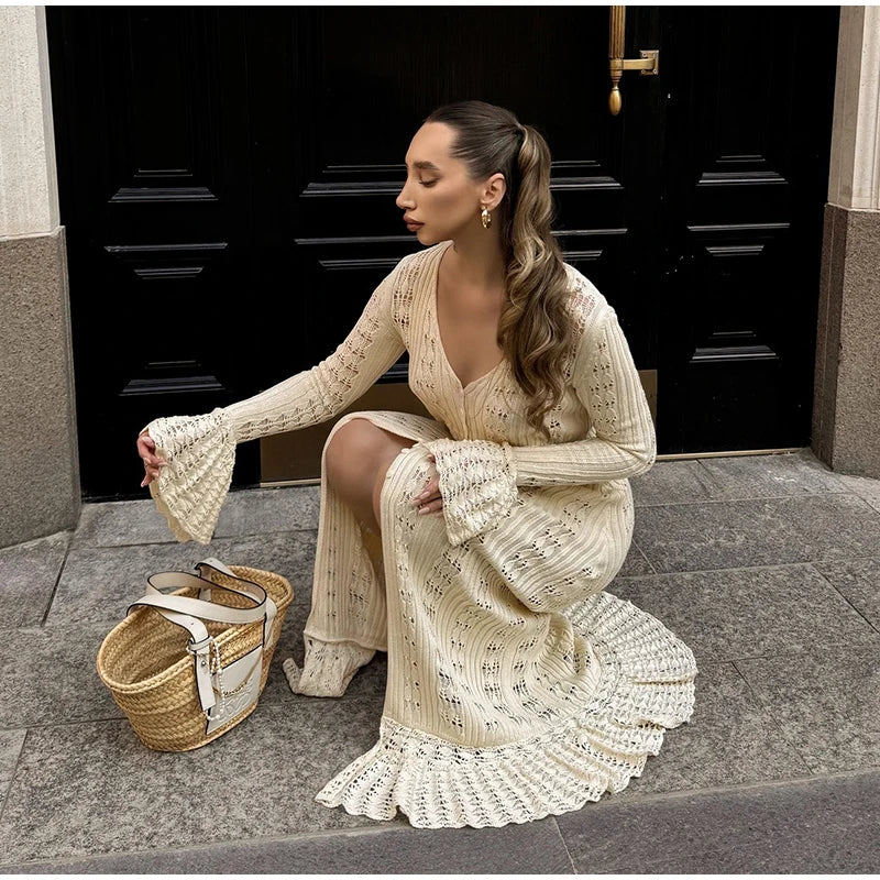 Vestido Longo Bata Cardigã em Tricô Vivella Emily