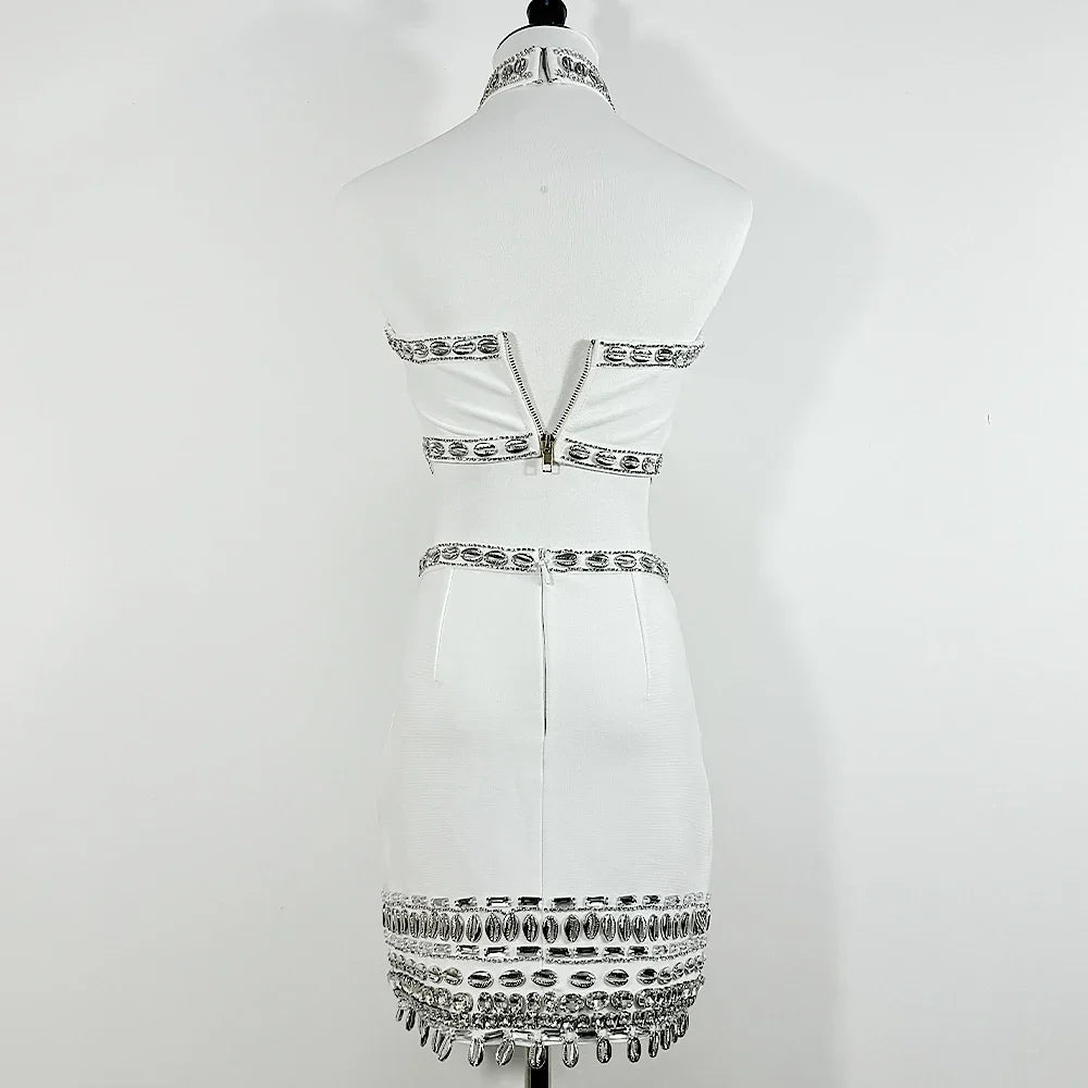 Vestido Curto com Pedrarias Vivella Cristal - Alta Elasticidade