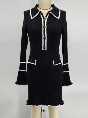 Vestido Curto Manga Longa com Botões Vivella Amélie