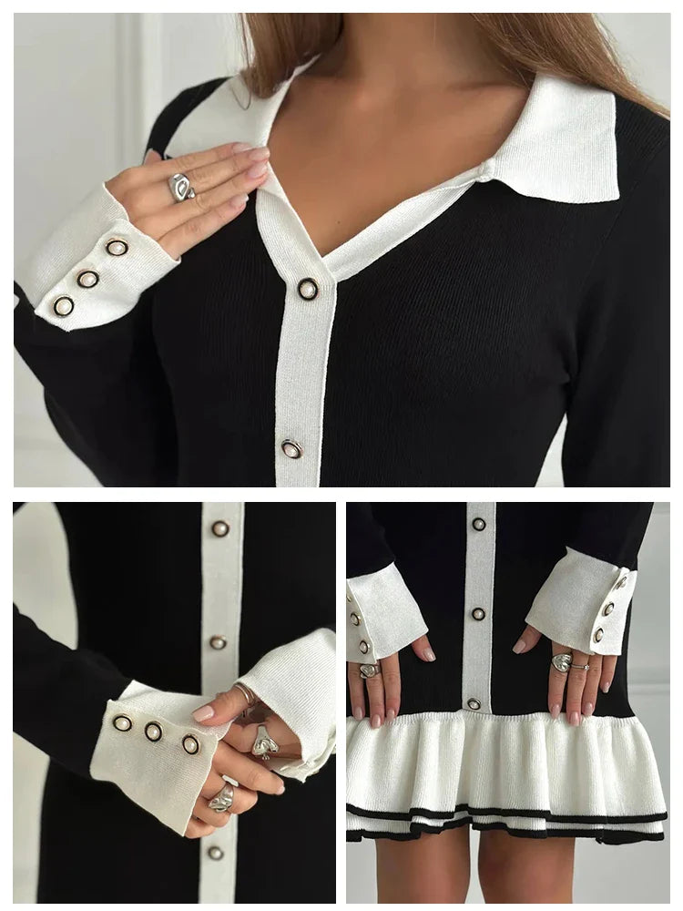 Vestido Curto Manga Longa com Botões Vivella Grace