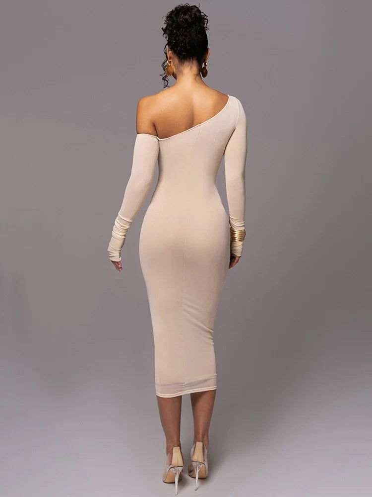Vestido Midi Manga Longa de Tule Forrado Vivella Lauren
