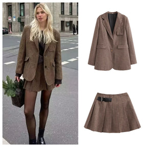 Conjunto Blazer e Saia Curta Plissada Vivella Charlotte