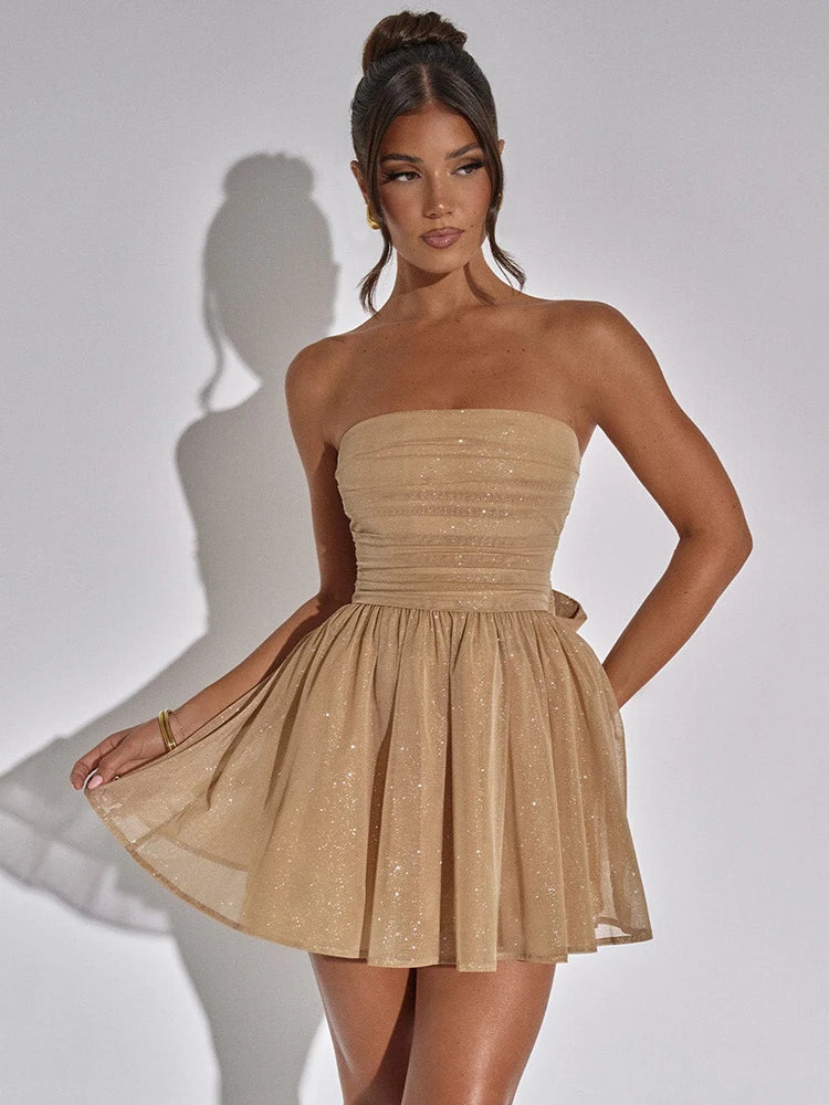 Vestido Curto Sem Alças de Brilho Vivella Glam Luxo - FULL