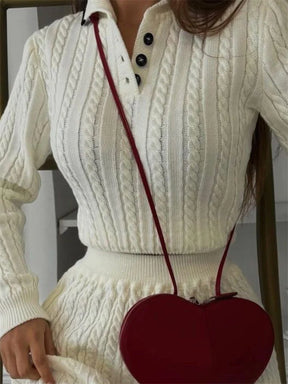 Conjunto Tricô Cropped Manga Comprida e Saia Vivella Antonella