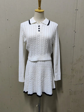 Conjunto Tricô Cropped Manga Comprida e Saia Vivella Antonella